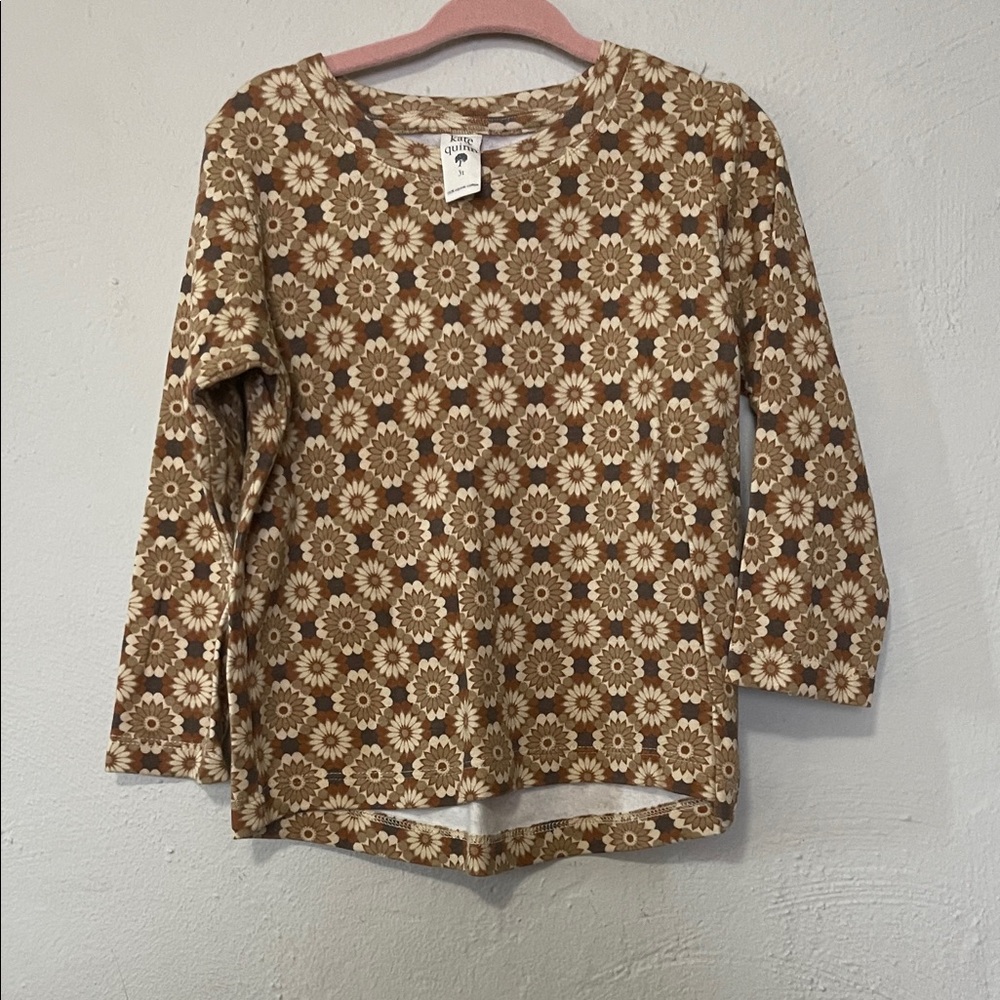 Kate Quinn  Brown Floral Daisy-Print Long Sleeve Tee